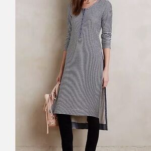 Anthropologie Postmark Striped Cotton Linen Henley Midi Tunic
